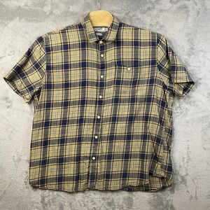 Grayers Men's XXL Button Up Short Sleeve Yellow Blue Plaid Shirt 100% Cotton